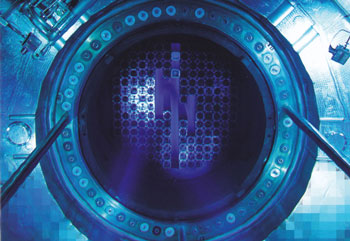 Blick in den geöffneten Druckbehälter mit den Brennstäben bei einer Revision!